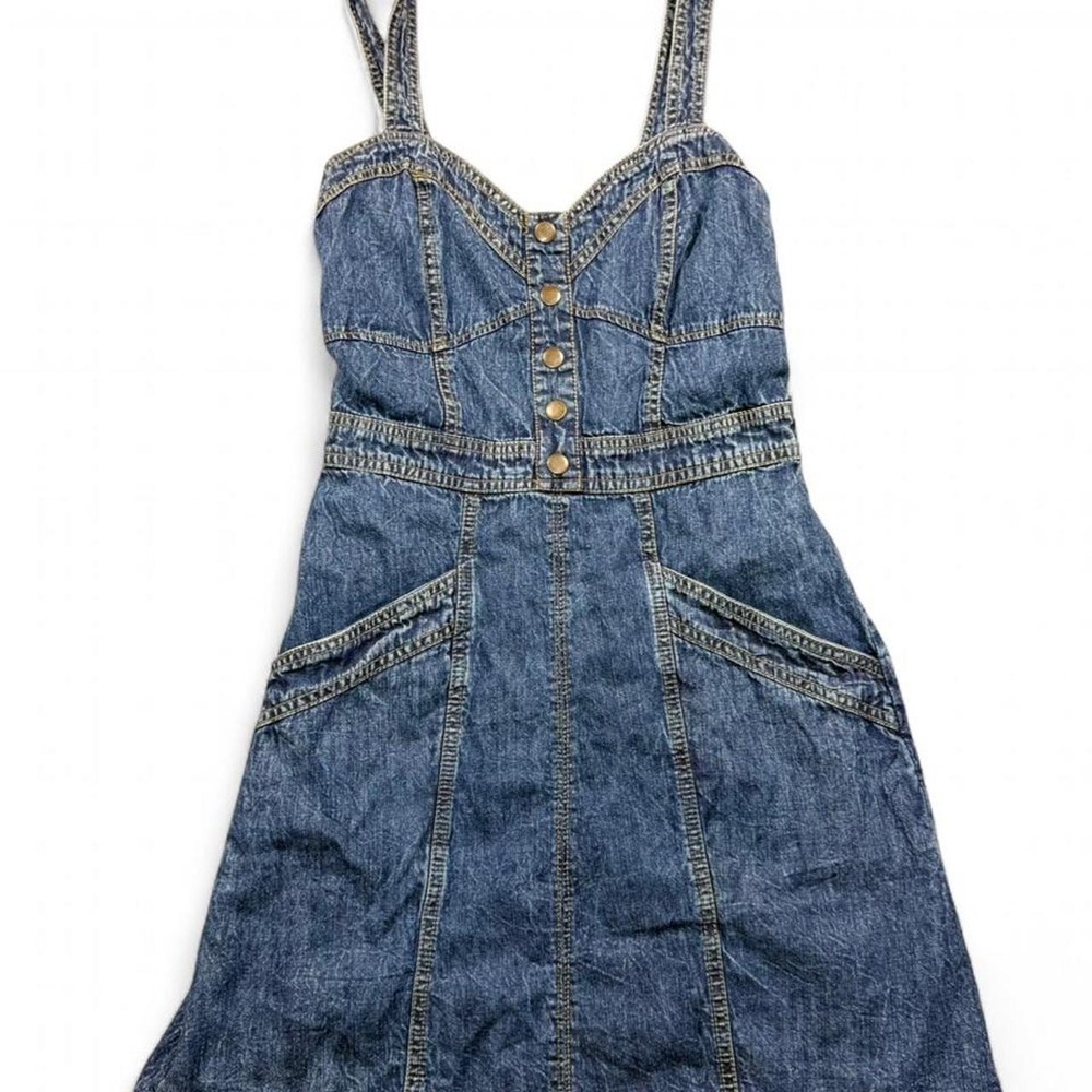 Japna blue denim dress womens Medium‎ pockets cottage cowgirl festival EUC